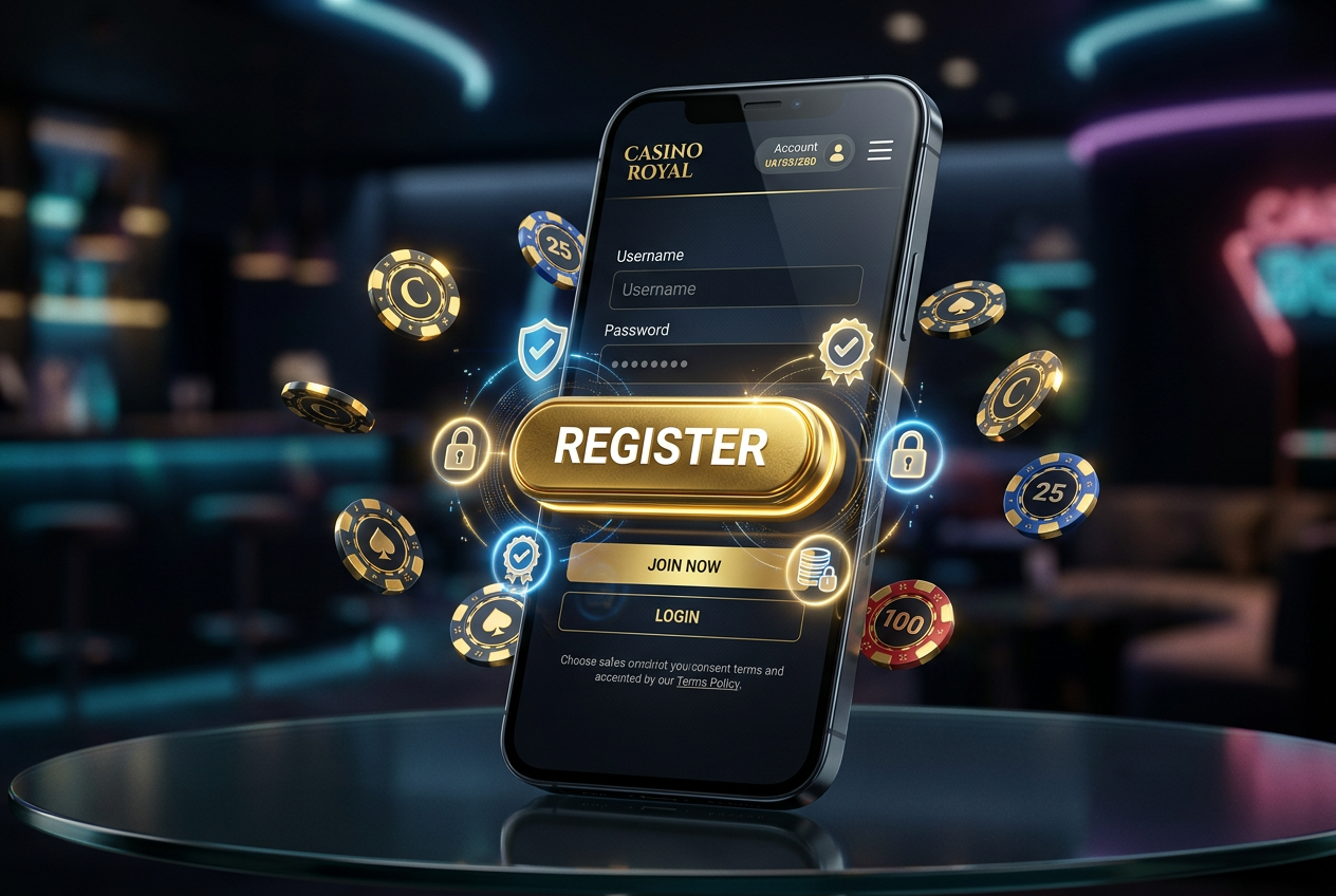 Interfejs rejestracji w bezpiecznym kasynie online na smartfonie
